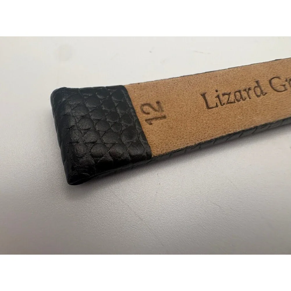 12mm Black Lizard Grain Leather Watch Strap with Gold-Tone Buckle
